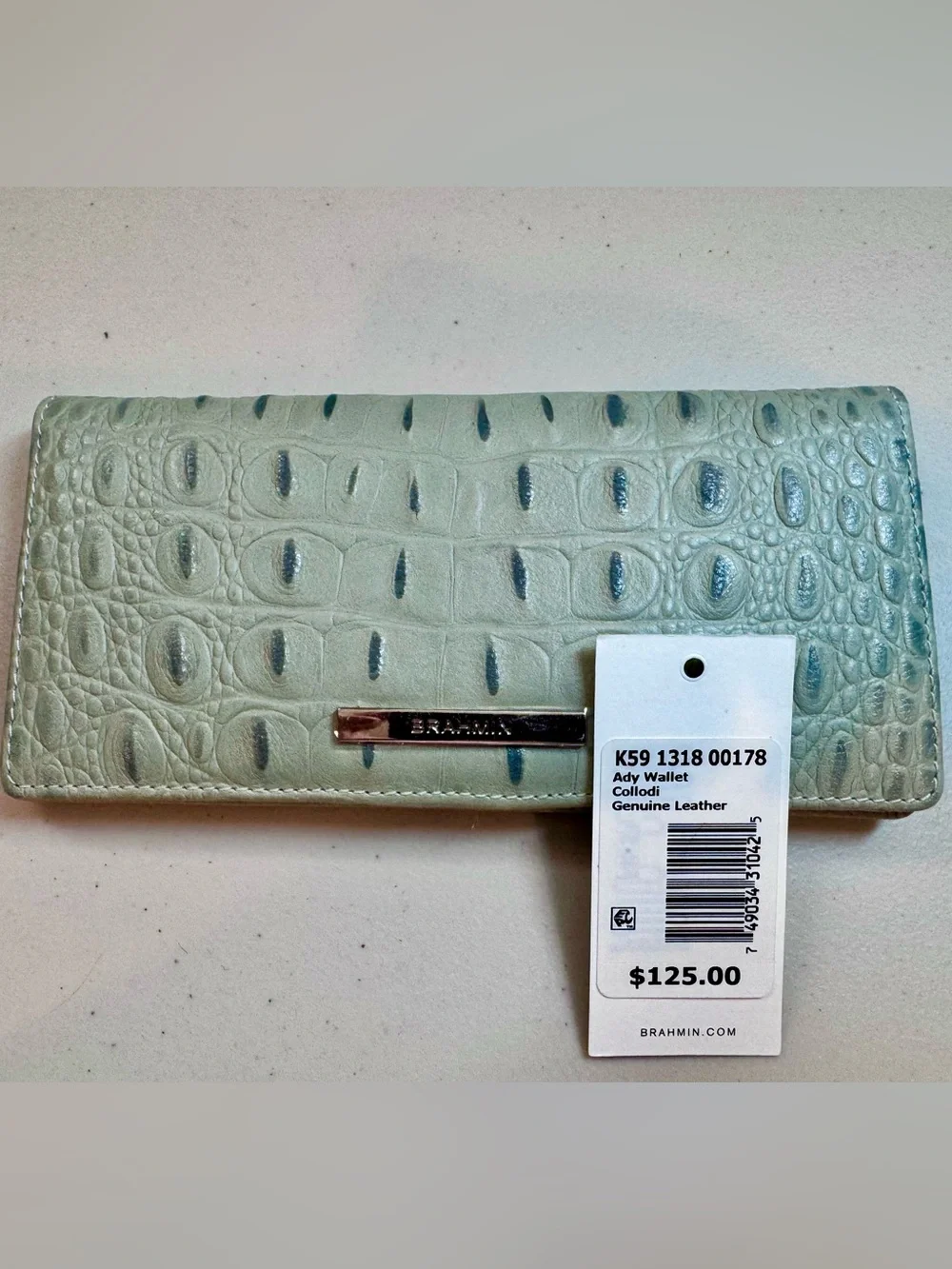 Brahmin Croc-Embossed Leather Ady Wallet in Ocean Collodi